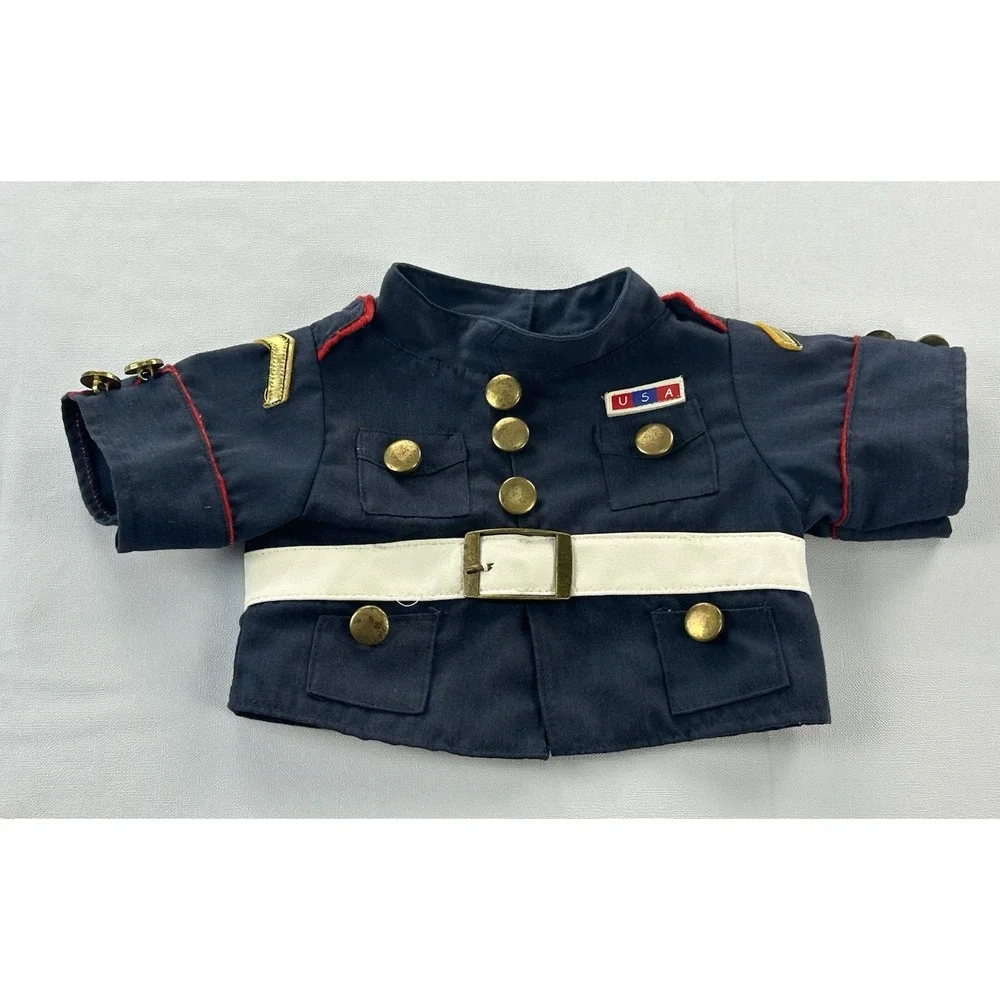 Build-A-Bear 2014 USA Military Uniform Navy Gold Buttons White Belt Shirt